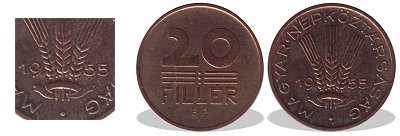 1955-ös 20 fillér alubronz veret