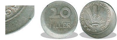 1964-es 20 fillér félrevert veret
