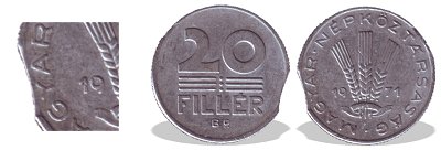 1971-es 20 fillr kicspett veret