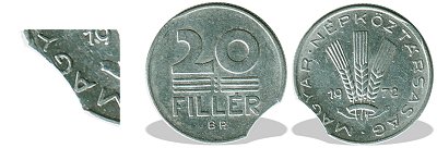1972-es 20 fillér kicsípett veret