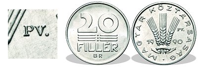 1990-es 20 fillr PV jelzssel