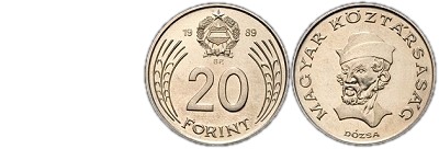 1989-es 20 forint Magyar Npkztrsasg cmer Magyar Kztrsasg krirat