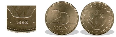 1993-as 20 forint BU fnyestett