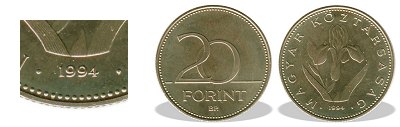 1994-es 20 forint BU fnyestett