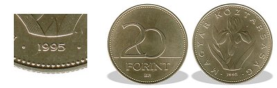 1995-s 20 forint BU fnyestett