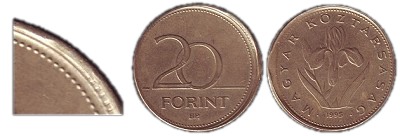 1995-ös 20 forint hibás félrevert