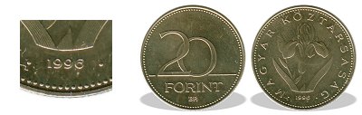 1996-os 20 forint BU fnyestett