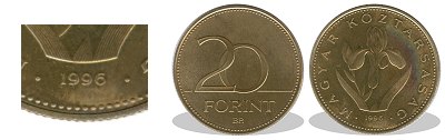 1996-os 20 forint proof tkrveret