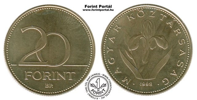 1998-as 20 forintos BU fnyestett