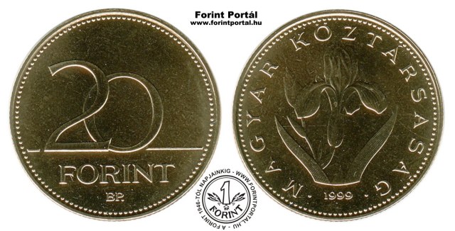 1999-es 20 forintos BU fnyestett