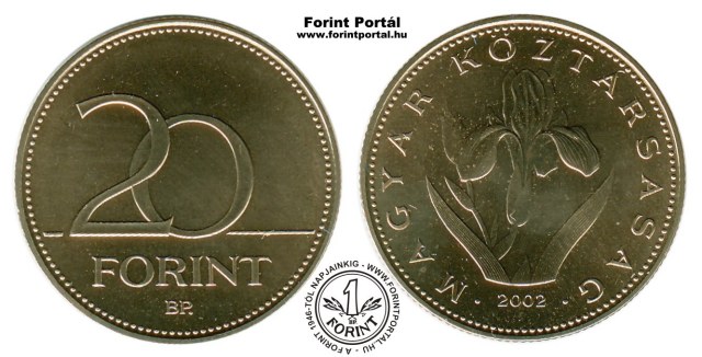 2002-es 20 forintos BU fnyestett