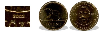 2003-as 20 forint Deák Ferenc BU