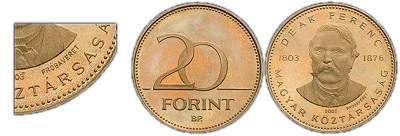 2003-as 20 forint Dek Ferenc Prbaveret PP