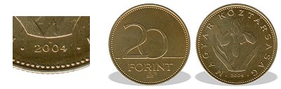 2004-es 20 forint BU fényesített