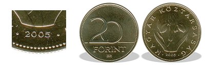 2005-s 20 forint BU fnyestett