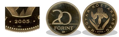 2005-s 20 forint proof tkrveret