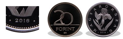 2016-os 20 forint proof tkrveret