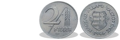 2 fillér 1946 aluminium veret