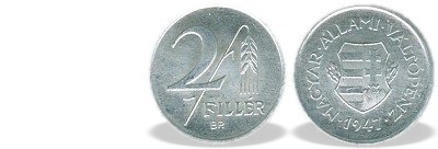 2 fillér 1947 aluminium alumínium lapkán