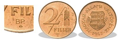 1947-es 2 fillr rozetts bronz