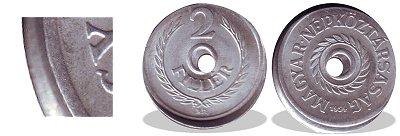 1954-es 2 fillér félrevert