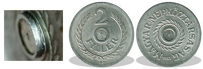 1955-ös 2 fillér lyuk nélküli gyárilag visszapréselt betéttel