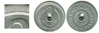 1956-os 2 fillér félrevert