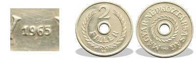 1965-ös alpakka 2 fillér jelöletlen utánveret