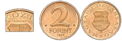 1946-os 2 forint réz ötvözet próbaveret