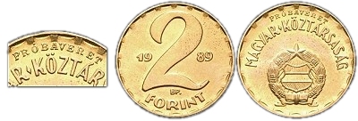 1989-es 2 forint Magyar Npkztrsasg cmer Magyar Kztrsasg krirat prbaveret