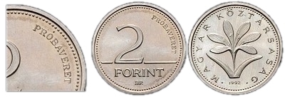 1992-es 2 forint próbaveret BU