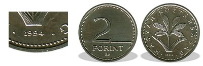 1994-es 2 forint BU fnyestett