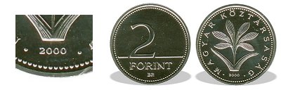 2000-es 2 forint BU fnyestett