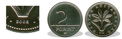 2005-s 2 forint BU fnyestett