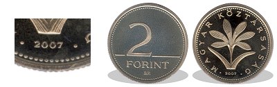 2007-es 2 forint proof tkrveret