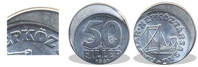 1967-es 50 fillér hibás félrevert
