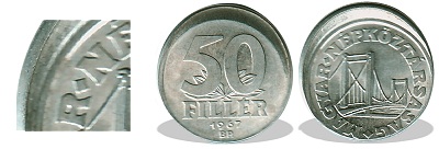 1967-es 50 fillér hibás félrevert