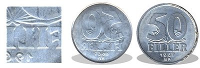 1967-es 50 fillér hibás hátlap negatív