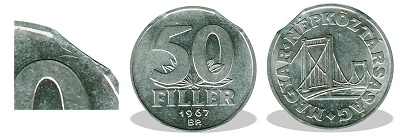 1967-es 50 fillér hibás kicsípett veret