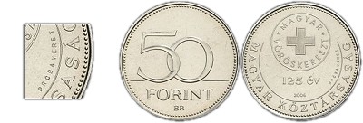 2006-os 50 forint 125 éves a Magyar Vöröskereszt. próbaveret UNC