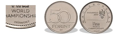 2017-es 50 forint FINA Vizes Vilgbajonksg Prbaveret