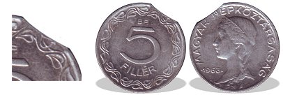 1963-as 5 fillér Hibás kicsípett veret