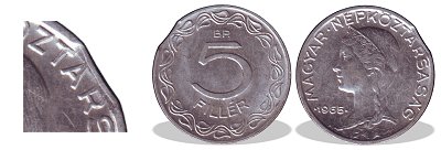1965-ös 5 fillér Hibás kicsípett veret