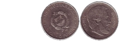 1967-es 5 forint 45 fokkal elfordult az előlap a hátlaphoz képest