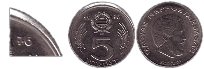 1976-os 5 forint hibás félrevert