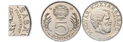 1989-es 5 forint Magyar Npkztrsasg cmer Magyar Kztrsasg krirat prbaveret