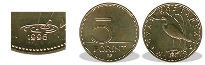 1996-os 5 forint BU fnyestett