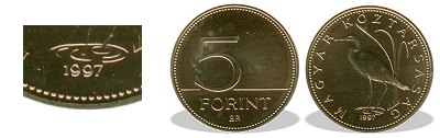 1997-es 5 forint BU fnyestett