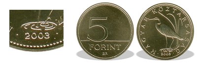 2003-as 5 forint BU fnyestett