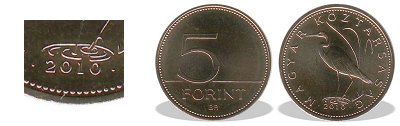 2010-es 5 forint BU fnyestett
